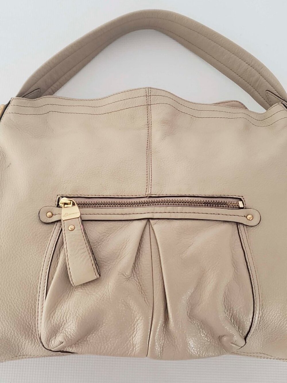 B. Makowsky Beige/Light Tan Pebbled Leather Tote Bag - Picture 1 of 9